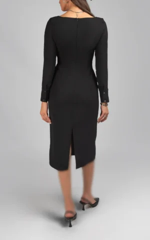 پیراهن زنانه آستین بلند مشکی رسمی پاییز-زمستانه نوادو