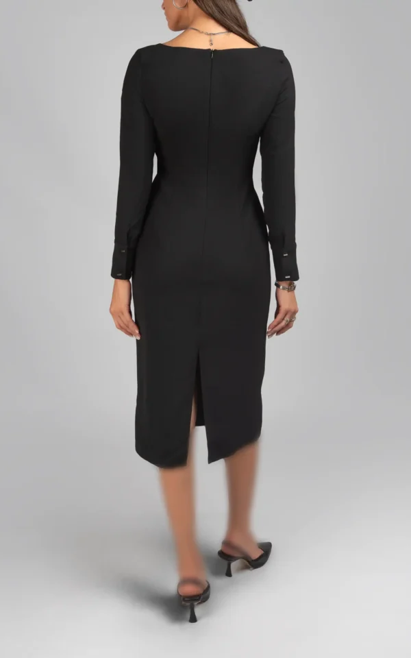 پیراهن زنانه آستین بلند مشکی رسمی پاییز-زمستانه نوادو