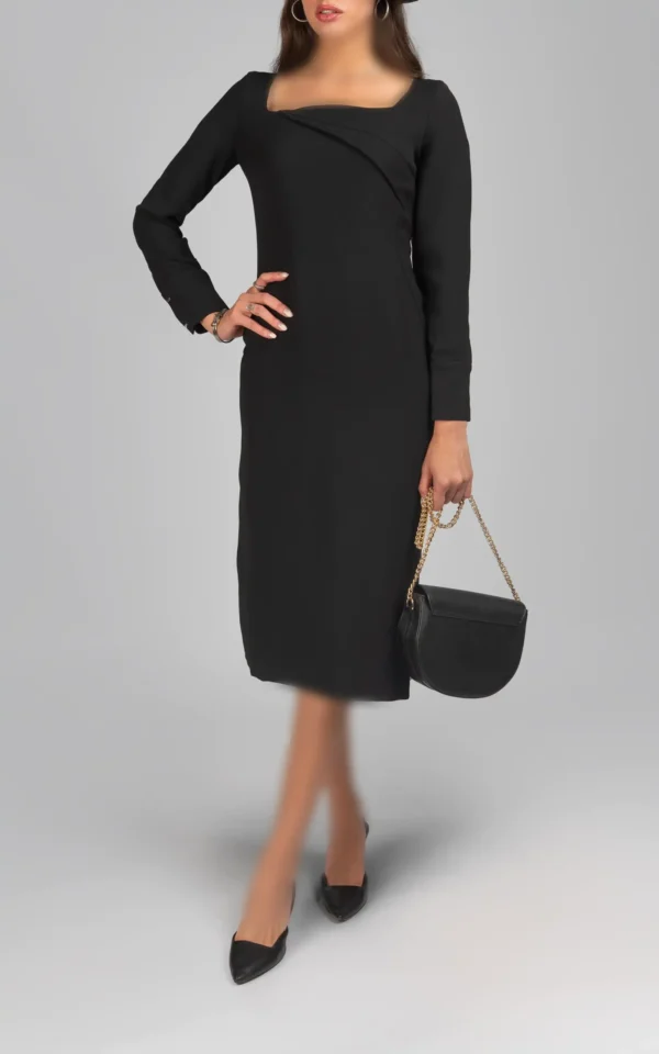 پیراهن زنانه آستین بلند مشکی رسمی پاییز-زمستانه نوادو