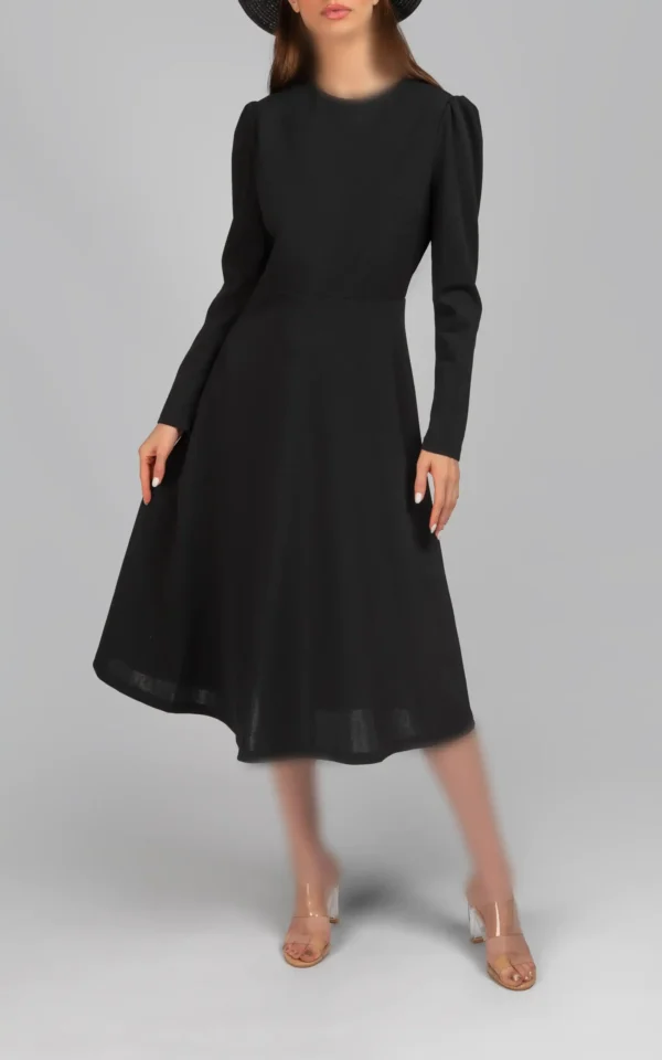 پیراهن زنانه آستین بلند مشکی شیک فیت پاییز-زمستانه نوادو