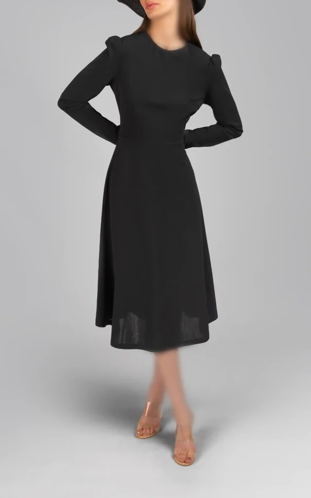 پیراهن زنانه آستین بلند مشکی شیک فیت پاییز-زمستانه نوادو