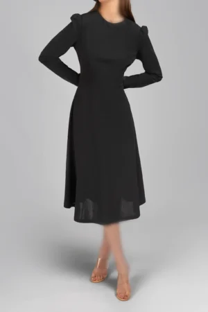 پیراهن زنانه آستین بلند مشکی شیک فیت پاییز-زمستانه نوادو