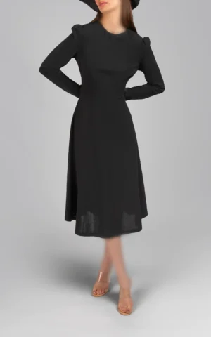 پیراهن زنانه آستین بلند مشکی شیک فیت پاییز-زمستانه نوادو