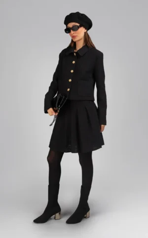 دامن زنانه مشکی رسمی پاییز-زمستانه چین‌دار نوادو