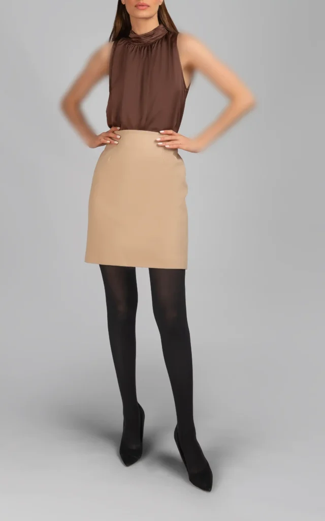 دامن زنانه کرم رنگ کوتاه پاییز-زمستانه شیک نوادو