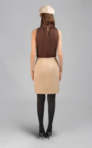 دامن زنانه کرم رنگ کوتاه پاییز-زمستانه شیک نوادو