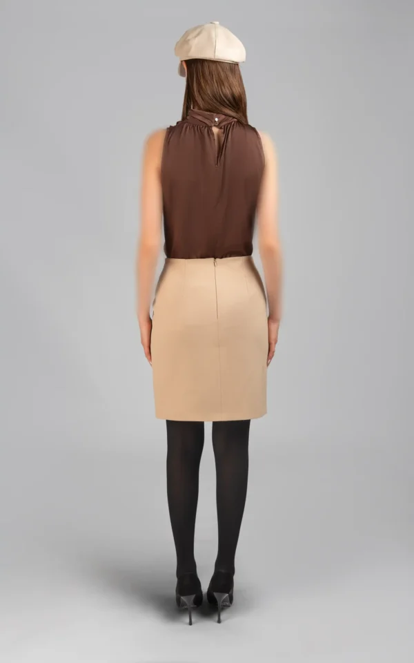 دامن زنانه کرم رنگ کوتاه پاییز-زمستانه شیک نوادو