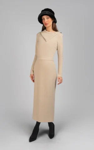 دامن زنانه کرم رنگ پاییز-زمستانه بلند شیک نوادو