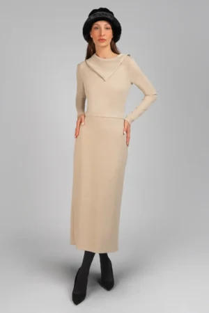 دامن زنانه کرم رنگ پاییز-زمستانه بلند شیک نوادو