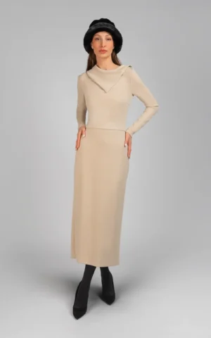 دامن زنانه کرم رنگ پاییز-زمستانه بلند شیک نوادو