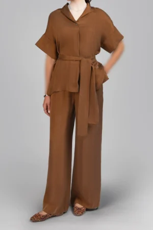 شلوار زنانه قهوه‌ای راسته راحت شیک پاییز-زمستانه نوادو