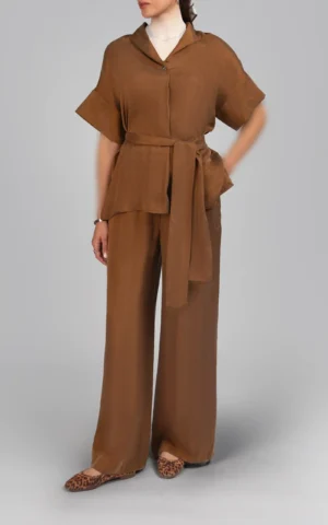 شلوار زنانه قهوه‌ای راسته راحت شیک پاییز-زمستانه نوادو