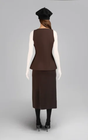 وست زنانه قهوه‌ای آستین حلقه‌ای مجلسی زیپ‌دار پاییز-زمستانه نوادو