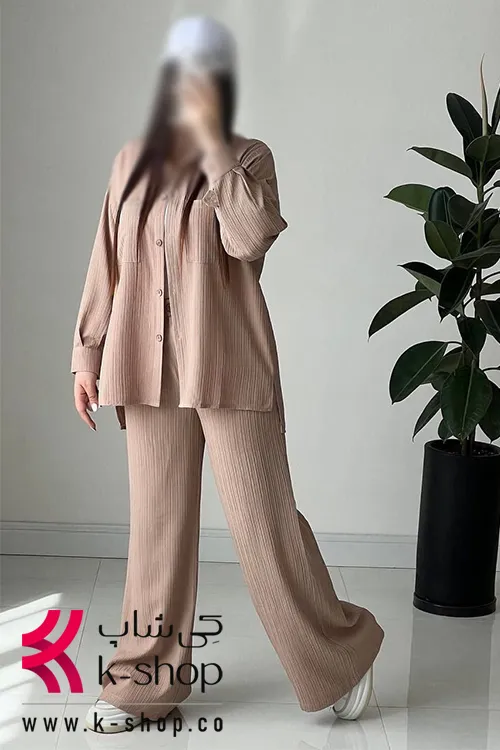 ست شومیز شلوار رنگ قهوه ای روشن