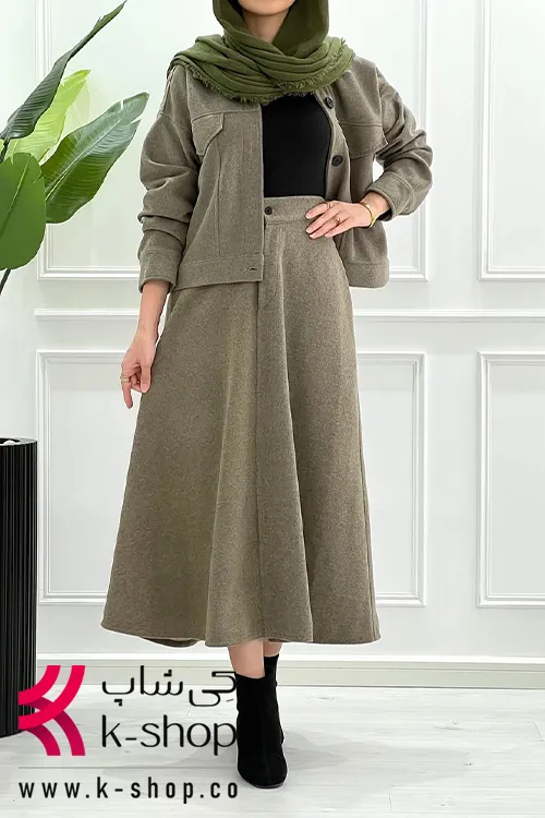 ست دامن پاییزه سبز زیتونی