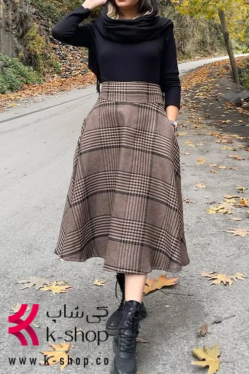 دامن پاییزه میدی چهارخونه 