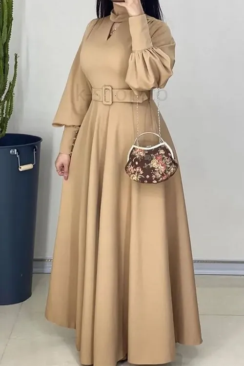 پیراهن مجلسی زنانه آستین پفی طلایی