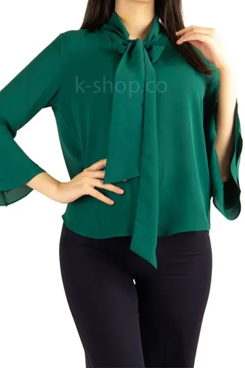 بلوز حریر یقه پاپیونی رنگ سبز