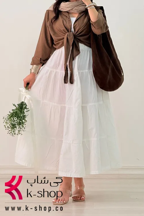 دامن پاییزه طبقه ای رنگ سفید