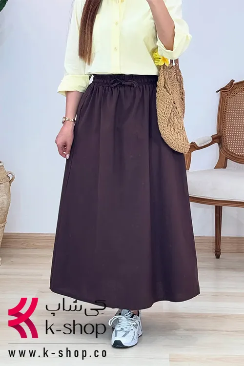 دامن پاییزه چین دار رنگ بنفش تیره
