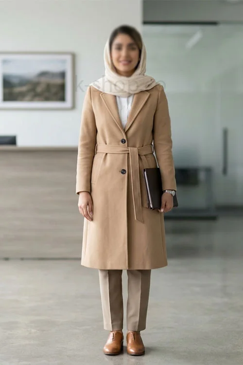ست مانتو کتی رنگ بژ با شلوار پارچه ای