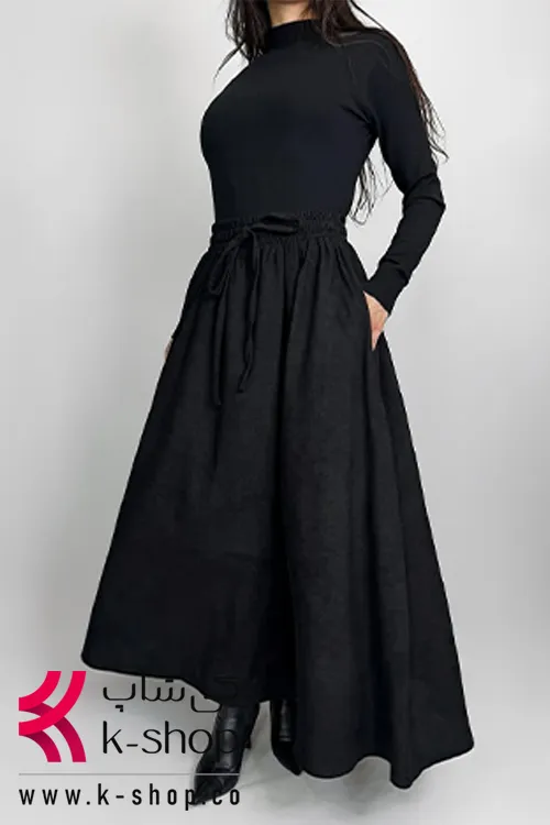 ست دامن پاییزه چین دار مشکی