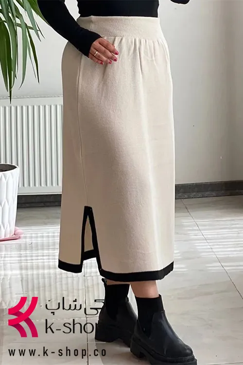 دامن پاییزه میدی چاکدار با دور دوزی مشکی