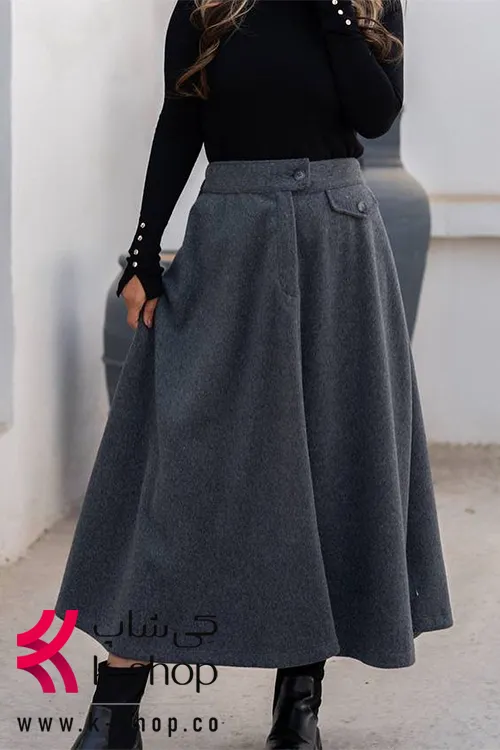 دامن فوتر دکمه دار رنگ ذغالی