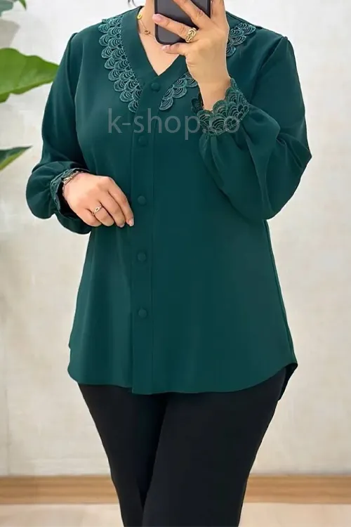 شومیز گیپور دار یقه هفت رنگ سبز