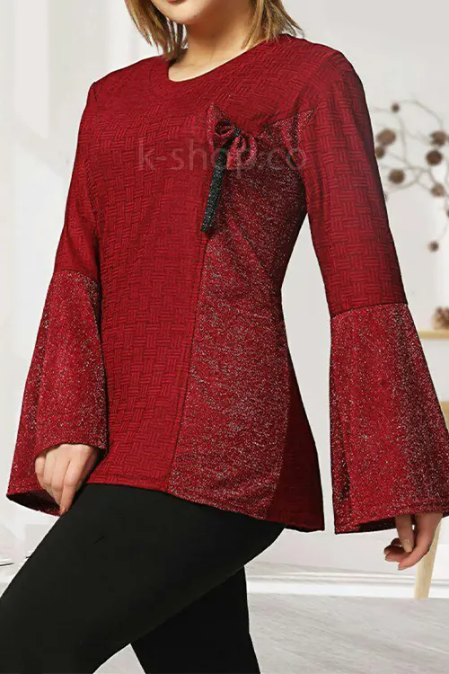 بلوز یقه گرد رنگ زرشکی