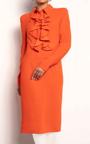 پیراهن زنانه مدادی نارنجی با یقه مردانه و جزییات حلزونی برند نوادو کد 402014271282