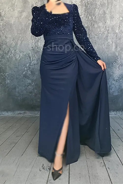 پیراهن مجلسی جدید سوزن دوزی شده رنگ سرمه ای
