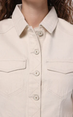 نمای یقه شومیز زنانه کوتاه بی آستین Colin’s دوجیب رنگ کرم