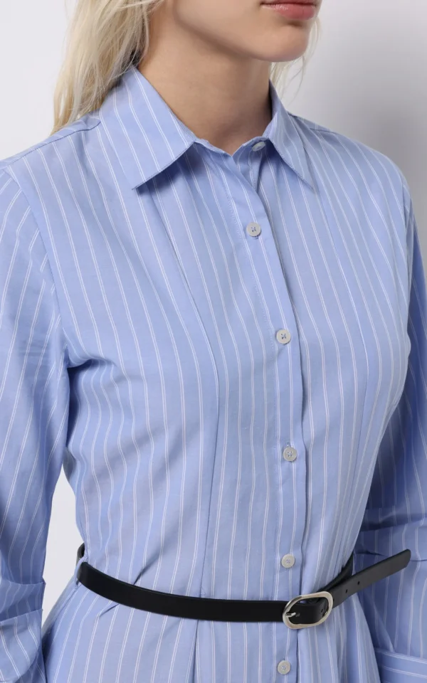 پیراهن شومیزی زنانه آبی با طرح راه‌راه عمودی برند کلینز کد CL1075584 - Image 5