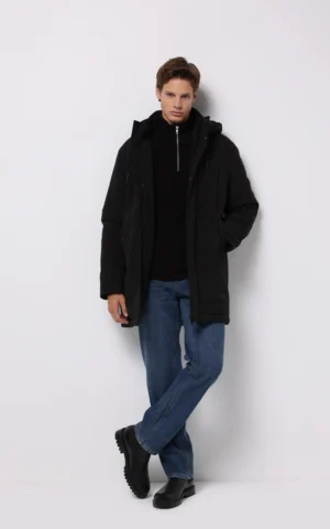 کاپشن مردانه زیپ‌دار کلاه‌دار گرم پاییز-زمستانه مشکی کلینز