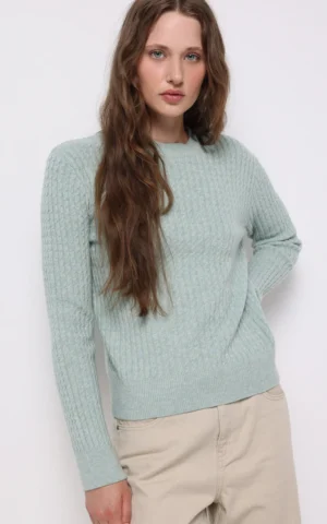 پلیور زنانه سبز یقه‌گرد گرم برند کلینز پاییز-زمستانه