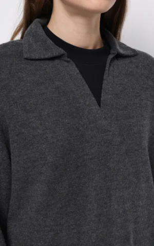 پلیور بافت زنانه زغالی با یقه پولو برند کلینز کد CL1076712 - Image 5