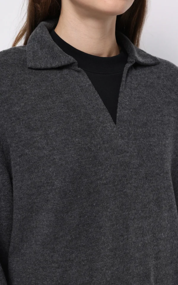 پلیور بافت زنانه زغالی با یقه پولو برند کلینز کد CL1076712 - Image 5