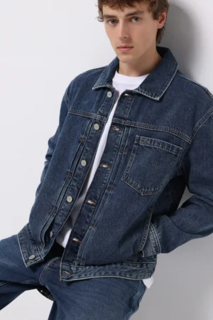 جلیقه مردانه دکمه‌دار جین آبی پاییز-زمستانه کلینز