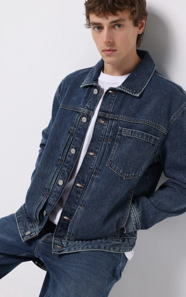 جلیقه مردانه دکمه‌دار جین آبی پاییز-زمستانه کلینز