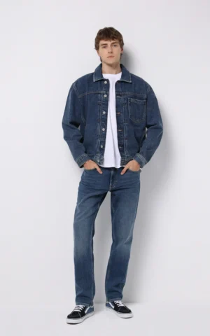 جلیقه مردانه دکمه‌دار جین آبی پاییز-زمستانه کلینز