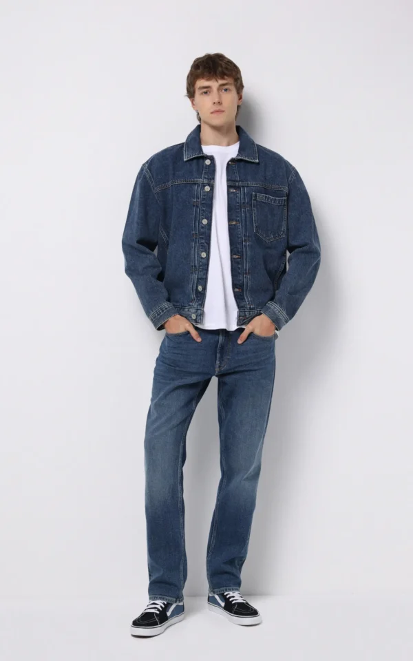 جلیقه مردانه دکمه‌دار جین آبی پاییز-زمستانه کلینز