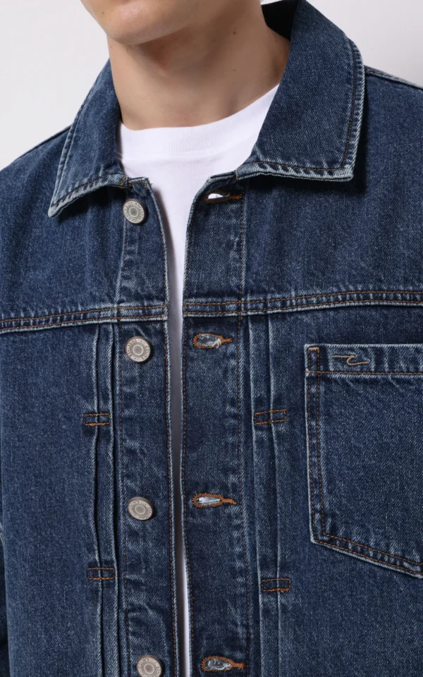 جلیقه مردانه دکمه‌دار جین آبی پاییز-زمستانه کلینز