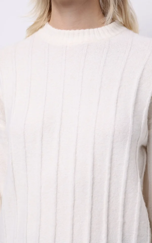 پلیور زنانه شیری گرم پاییز-زمستانه شیک یقه‌گرد برند کلینز