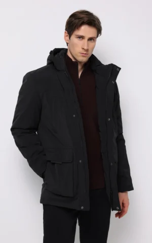 کاپشن مردانه مشکی زیپ‌دار گرم پاییز-زمستانه برند کلینز