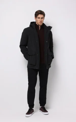 کاپشن مردانه مشکی زیپ‌دار گرم پاییز-زمستانه برند کلینز