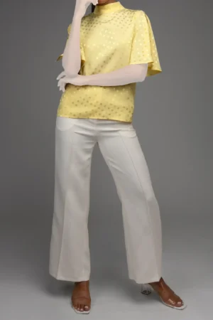 بلوز زنانه خال‌خالی شیک NEVADO با یقه بسته و آستین چاک‌دار از فروشگاه کی شاپ