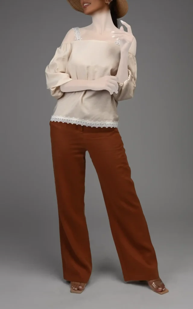 تاپ زنانه رنگ کرم آستین سه ربع نوادو