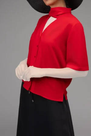 بلوز زنانه آستین سه‌ربع NEVADO با یقه شال‌دار شیک و طراحی خاص – فروشگاه کی شاپ