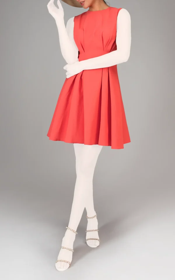 پیراهن زنانه گلبهی رنگ بدون آستین بهار-تابستانه دامن‌دار نوادو